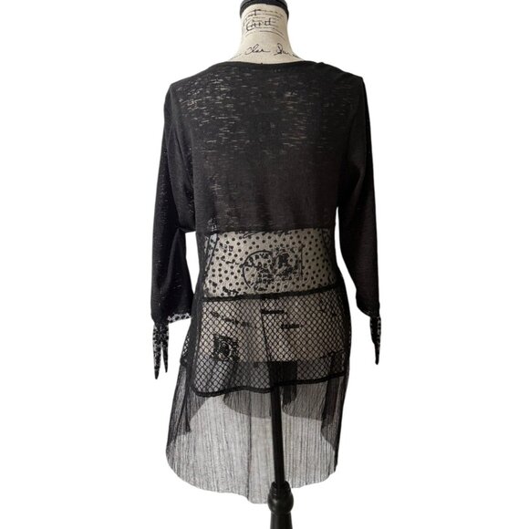 Zoe By Michael Phillips Black Sheer Top Button-Up Cardigan Boho Fairygoth Size M - Picture 3 of 6